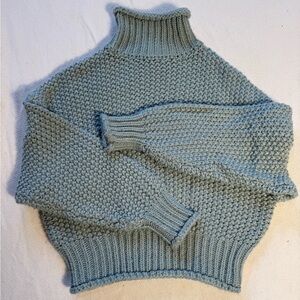 H&M Light Blue Textured Turtleneck Sweater